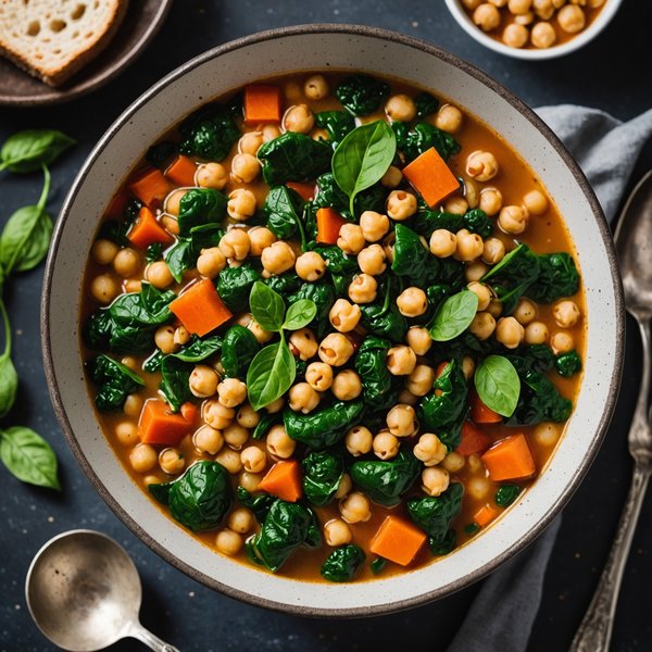 ¿Cómo hacer una sopa de verduras con garbanzos y espinacas?